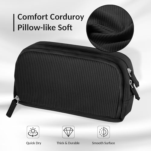 Sooez Big Capacity Pencil Case Pen Pouch, Soft Corduroy Pencil Bag - color: Black