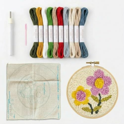 Meoe&heome Punch Needle Kit for Beginners, DIY Embroidery Set with 20+ Patterns(Dual-Tone Flower) - color: Dual-Tone Flower