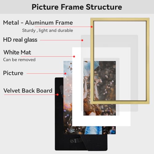 BKABOT 3.5x5 Brass Photo frames 3 Pack HD Glass Mat 2.5x3.5 Wall Table - color: Brass, size: 3.5x5
