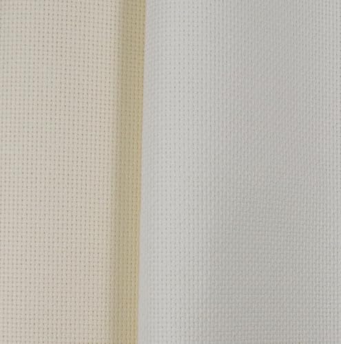KCS 2 pc of 15" x 18"(38cmx45cm) 18 Count Cross Stitch Cotton Aida Cloth Needlework Fabric Box (Antique White+Cream, 18CT) - color: Antique White+cream, size: 18CT
