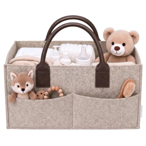 Felt Diaper Caddy Organizer, Nursery & Car Organizer - color: Oatmeal