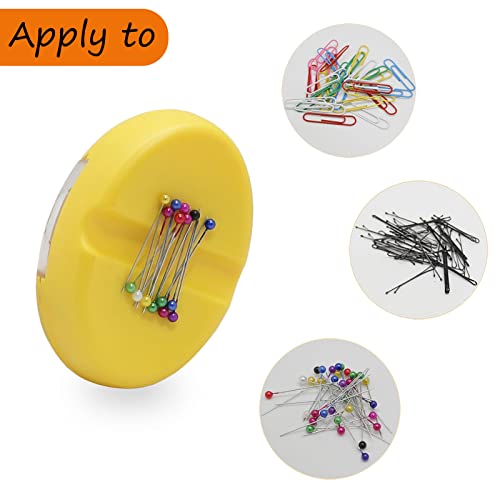YEQIN Magnetic Sewing Pincushion with 15 Plastic Head Pins, Magnetic Pins Holder for Sewing Quilting, Pins, Paper Clips, Screws (Yellow) - color: Yellow