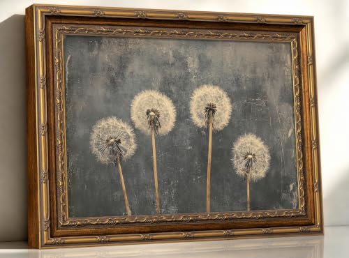 ZSISHHUASUYI Vintage Gold Frame Dandelion Wall Art, Moody Cottagecore Canvas Painting Print, Gothic Dark Plant Picture for Living Room Bedroom Decor, Retro Botanical Artwork 9x11 Inch - color: dandelion, size: 11"L x 9"W