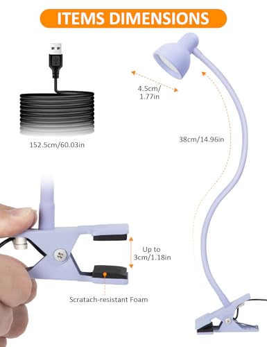 Clip on Lamp USB Reading Light, 3 Color Modes Purple - color: Purple