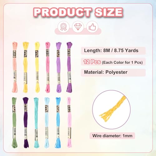 PATIKIL 12 Skeins Embroidery Floss Polyester Embroidery Hand Pastel Colors - color: Pastel Colors