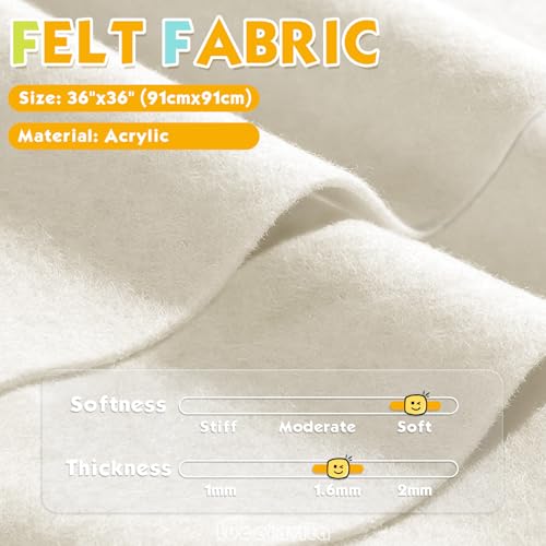 Ivory 36" X 36" Felt Fabric Sheet - 1.6mm Thickness - color: Ivory, size: 36" x 36"