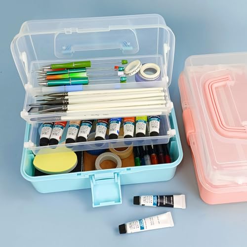 10Inch Tackle Box Organizer and Storage,Three-Layer Sewing Box With 2 Trays - color: BLUE