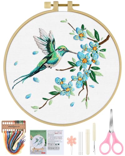 ERKOON Embroidery Kit for Beginners Adult, Hummingbird Embroidery Set - color: Green Hummingbird