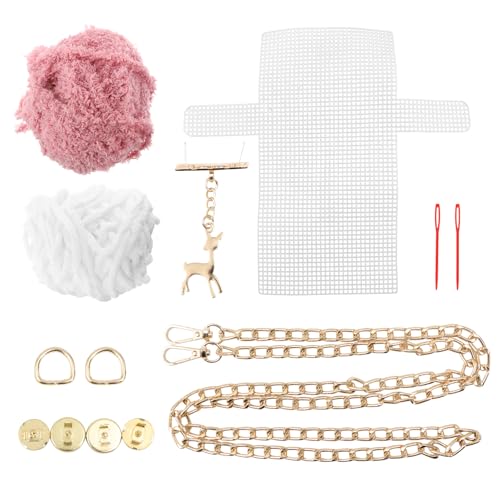 DOITOOL DIY Woven Purse Material Kit Cross Stitch Purse Kit with Deer Pendant Handmade Bag Making Supplies for Crochet Knitting and DIY Projects 7.28X4.13X1.57in - color: White
