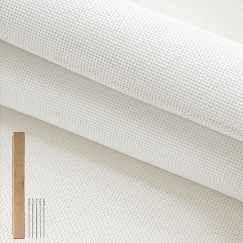 Kaitiaki 13 Mesh Needlepoint Canvas 20 x 18 Inch, 2 Pack 100% Cotton 13CT Blank White Sheets with 5 Needles, No-Fold Rolled Refill Pack for DIY Needlepoint Embroidery Crafts - color: White 13mesh-20x18 in