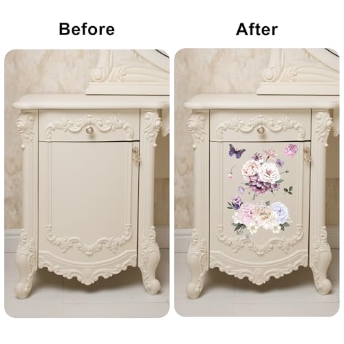 Joeyan Floral Rub On Transfers for Furniture and Crafts,12''x18'' - style: Dreamy Peonies