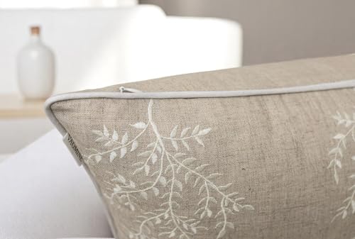 VAGMINE Embroidered Fern Leaf 18x18 Throw Pillow Cover, Natural - color: Natural-leaves, size: 18" x 18" (Pack of 1)