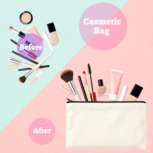 Beige Canvas Zipper Pouch Bulk Makeup Cosmetic Bag with Tassels, 10 Pack