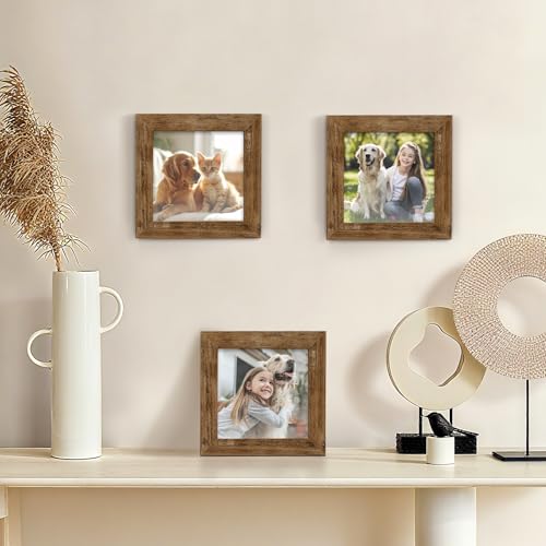 TOFOREVO 4x4 Picture Frames set of 2, Rustic Brown - color: Rustic Wood, size: 4x4