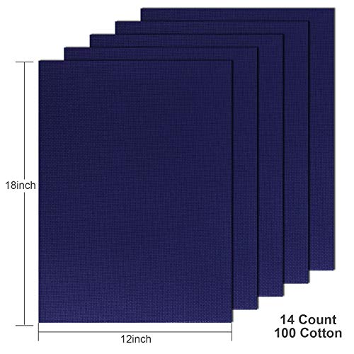 Aida Cloth 14 Count Cross Stitch Fabric,12×18inch,5Pcs (Navy) - color: Navy