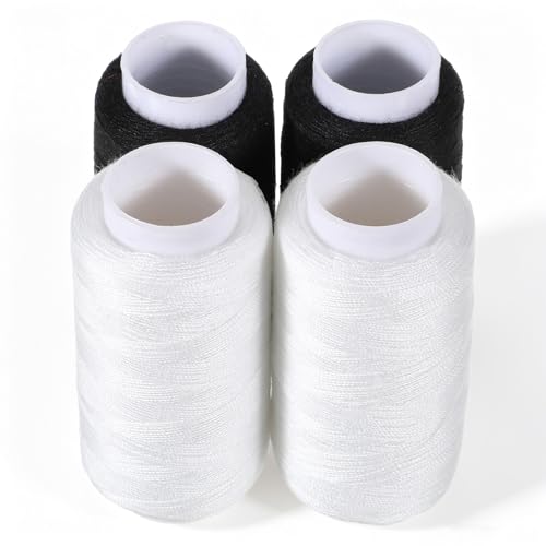 4 Spools All Purpose Sewing Thread, 380 Yards Each Polyester Thread Black & White Sewing Threads Sew Machine Supplies for Beginners, Hand Stitching, Quilting, Serger, Embroidery Stitching
