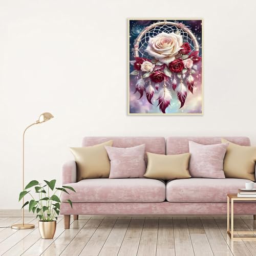 Dream Catcher Counted Cross Stitch Kits for Adults, Flowers Stamped Cross Stitch Kits for Beginners, Needlepoint Cross-Stitch Patterns Embroidery Kits Arts and Crafts for Home Decor 12×16 Inch - color: X240824