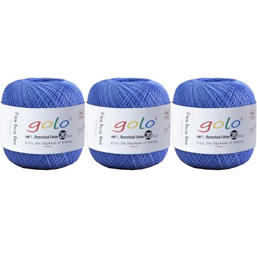 golo 3 Balls Crochet Thread Size 20 Embroidery Thread Crochet Yarn for Hand 633 - color: 000-8-633Blue