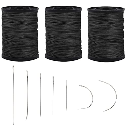 Topus Extra Strong Upholstery Repair Sewing Thread Kit and Heavy Duty Household Hand Needles, Including 7 Styles of Leather Canvas Sewing Needles and 3 Rolls Nylon Thread (70 Yard of Each Roll), Black - color: Black