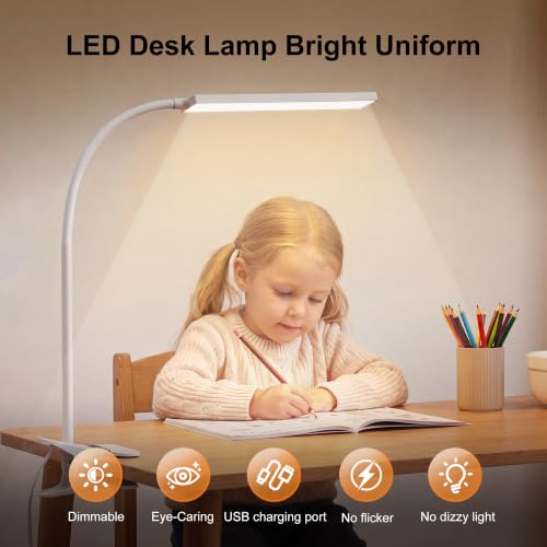 Vansuny Clip on LED Desk Lamp, Eye-Caring USB Reading Light for Home Office - color: White