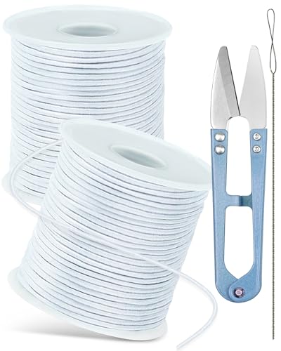 FIVEIZERO 2 Rolls 1.2mm White Elastic Bracelet String, 330 Ft - size: 1.2MM, style: White
