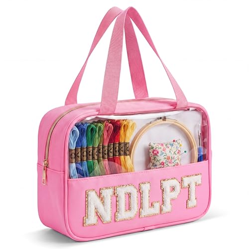 Needlepoint Project Bag Sewing Gifts Embroidery Sewing Bag Craft Storage Organizer NDLPT Clear Zip Pouch Bag - color: Pink, size: Cuboid-L