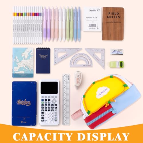 CICIMELON Large Capacity Pencil Case, Cute Aesthetic Pencil Pouch with 3 Compartments, Big Pencil Bag Organizer for School Supplies, Pen Holder for Kids, Girls, Boys, Students - color: Blue Base
