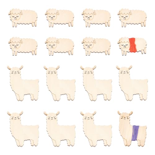 NBEADS 24 Pcs 2 Styles Wooden Animals Floss Bobbins, 2 Sizes Sheep and Alpaca Shaped Cross Stitch Bobbin Embroidery Thread Cards Winding Board for DIY Sewing Storage