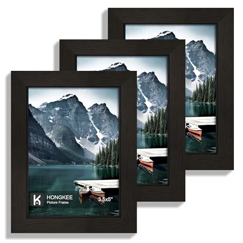 Hongkee 3.5x5 Picture Frame Set of 3 - Made of Real Glass and Black Wooden Frame, 3.5 by 5 small Photo for Wall or Tabletop Display - color: Black, size: 3.5x5 in