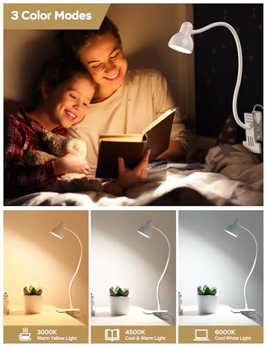 LiFMIRA Clip on Lamp USB Reading Light, Desk Lamp with Clamp White - color: White