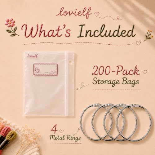 Embroidery Threads Cross Stitch Floss Bag Organizer 5.12 x 3.6 inch - 200 Pack with 4 Rings - color: 200 pack