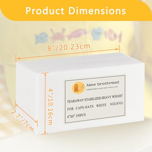 New brothread Caps and Hats Tearaway Embroidery Stabilizer -4" x 8" 250Pcs - size: 4"x 8" 250sheets