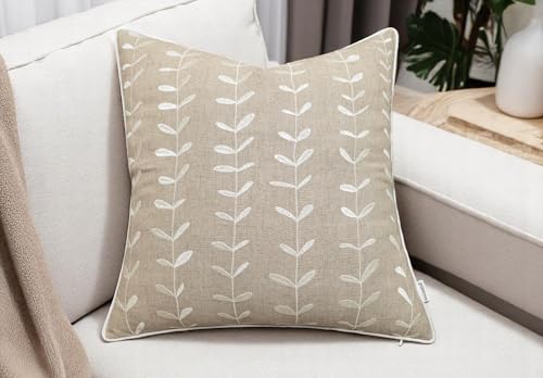 VAGMINE Embroidered Vine Leaf 18x18 Throw Pillow Cover, Natural - color: Natural-lollipop, size: 18" x 18" (Pack of 1)