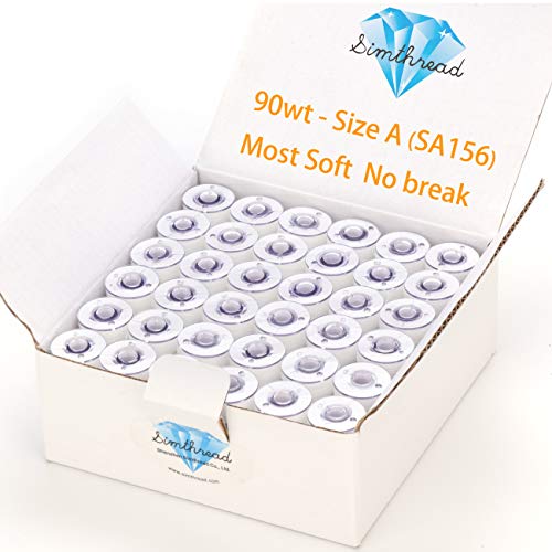 Simthread 144pcs Size A SA156 90WT Prewound Bobbin Thread - White - color: 90wt White