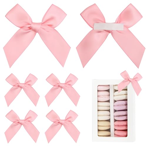 Pre-Tied Self Adhesive Pink Satin Ribbon Bows for Crafts 3" - color: Pink