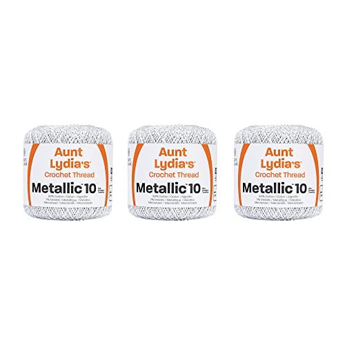 Aunt Lydia Metallic White/Silver Yarn - 3 Pack of 100y/91m - Mixed Materials - 10-100 Yards - Knitting/Crochet - color: White/Silver, size: 100y/91m, style: Metallic