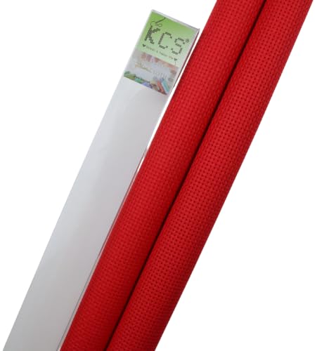 KCS 2 pc of 15" x 18"(38cmx45cm) 11 Count Cross Stitch Cotton Aida Cloth Needlework Fabric Box (Red, 11CT) - color: Red, size: 11CT