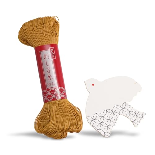 Daruma Sashiko Thread Large Skein, 109 Yards Cotton Japanese Embroidery Thread, Fine or Medium-Weight, with Decorative Thread Card (Medium-Weight, Brown Gold) - color: Brown gold, style: Medium-Weight