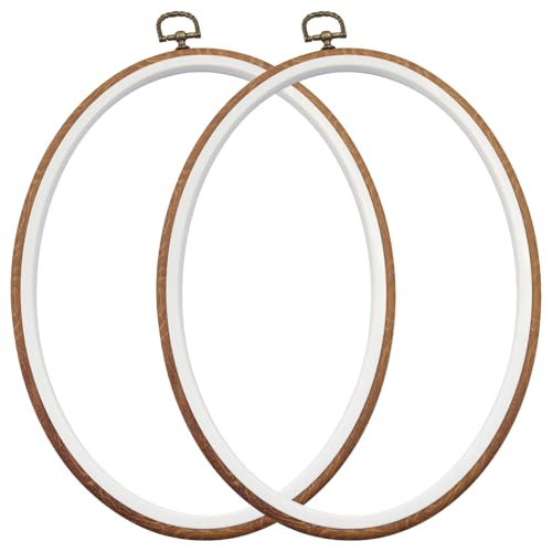 Marvexi 2Pcs Oval Embroidery Hoops 8.2"x11", Vintage Cute Faux Wood - style: 8.2"x11"