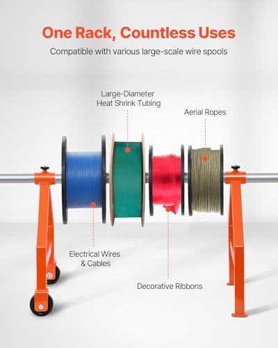 VEVOR Wire Spool Rack, 220 lbs Load Capacity, Portable Cable Caddy, Moveable Wire Rack with Wheels, Spool Holder, Up to 29.9 in Diameter, for Electrical Industrial and Retail Use, Working Efficiency - style: Wire Rack