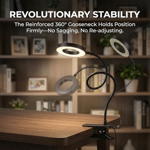 Clip on Book Light, LED Desk Lamp with Clamp, Flexible Gooseneck