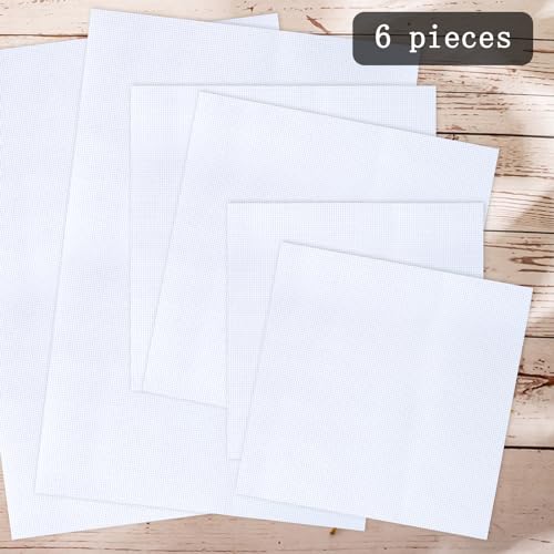 MIDELONG 6 PCS Aida Cloth 14 Count Cross Stitch Fabric, 3 Sizes White Classic Reserve Cross Stitch Aida Cloth for Home DIY Handmade Needlework Craft Embroidery Decoration