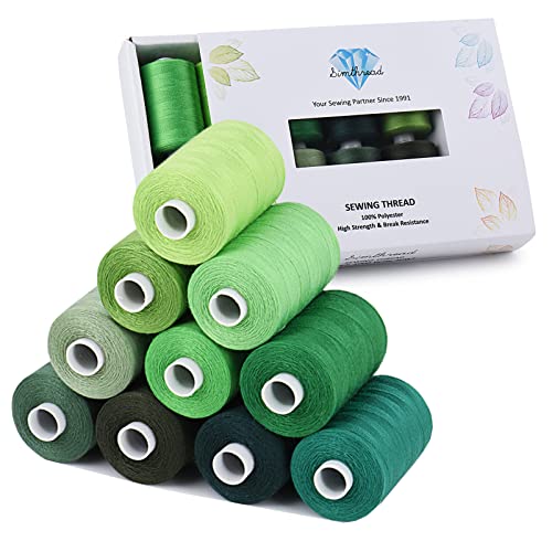 Simthread All Purposes Sewing Thread, 10 Spool Assorted Green Series 1000 Yards Each Bobbin Polyester Thread for Sewing, Handy Polyester Sewing Threads for Sewing Machine - (Natural Green Series) - color: natural green series