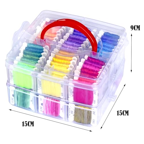 188 Embroidery Floss Set Including Cross Stitch Threads Friendship Bracelet String with 2-Tier Transparent Box, Floss Bobbins and Cross Stitch Kits - size: 2-Tier box