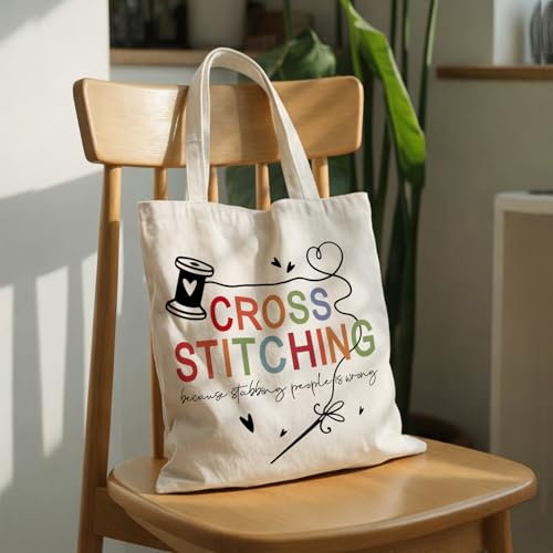 Cute Goose Crochet Canvas Tote Bag for Women - color: Cross Stitch