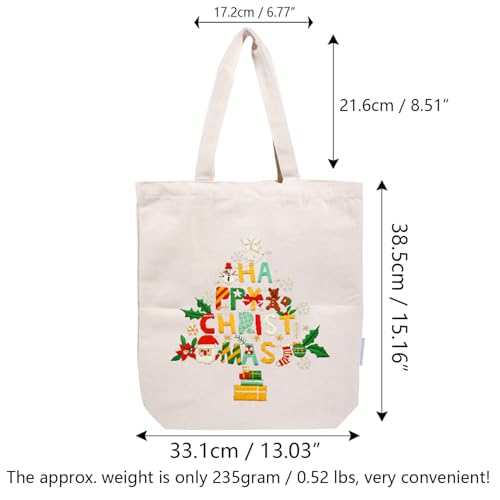 Canvas Tote Bag Embroidery Kit with Pattern for Beginners, Arts and DIY Embroidery Crafts Kits for Adults, Instructions, Thimble, Embroidery Hoops, Color Threads (Beige, CR002 Christmas Tree) - color: CR002 Christmas tree