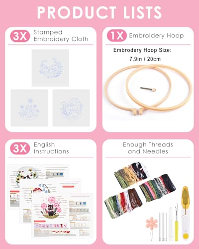 TINDTOP Embroidery Kit for Adults, Cat Embroidery Practice Kit - color: Cat