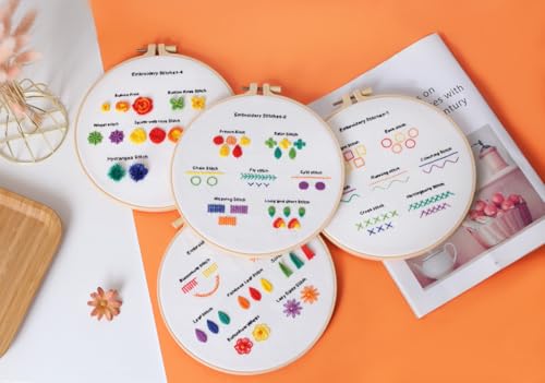 Mozzyyee 4 Sets Embroidery Starter Kit for Beginners Adults Include 4 Embroidery Clothes with Instructions Hoops Floss Thread Fabric Needles (Floral) - color: Floral