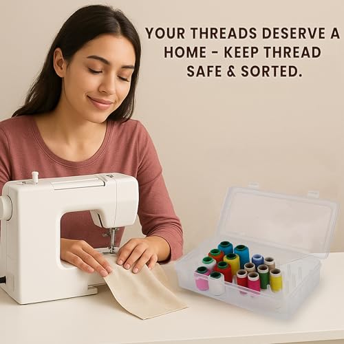 Threads Organizer Box | 42 Slots Thread Holders for Spools of Thread with Lid | Clear Spool Holder & Sewing Organizer | Plastic Organiser Box for Embroidery (not for Large Spools)