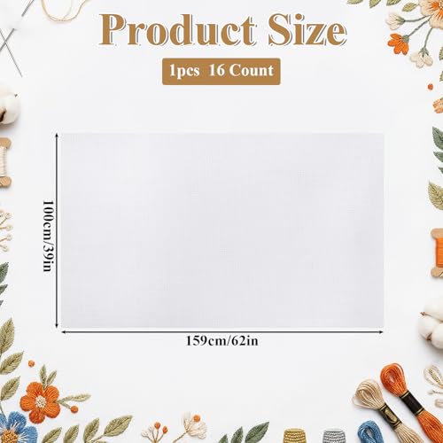 16 Count Aida Cloth Cross Stitch, White Cross Stitch Fabric, Classic Reserve Cross-Stitch Aida Cloth White Cross-Stitch Canvas for Embroidery, 39 inch by 62 inch